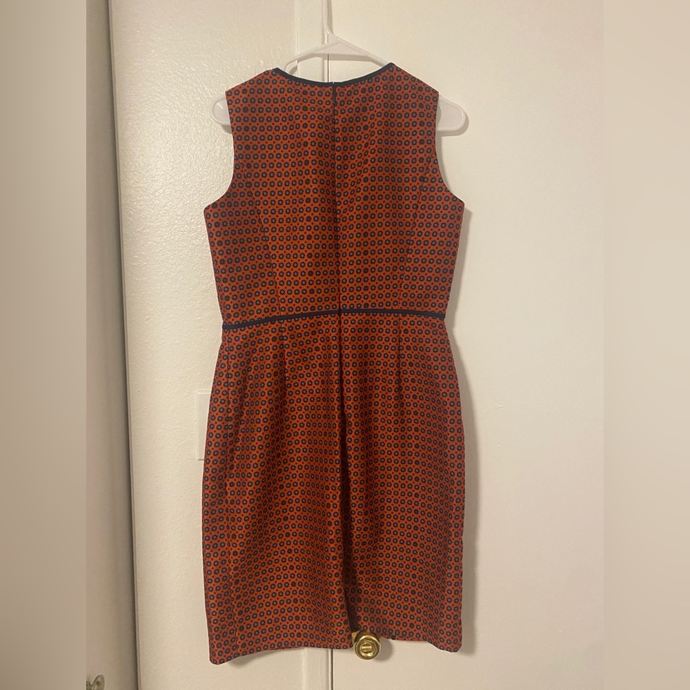 J. Crew Paneled Sheath Dress Red and Navy Geometric Satin Foulard Print - Picture 6 of 9